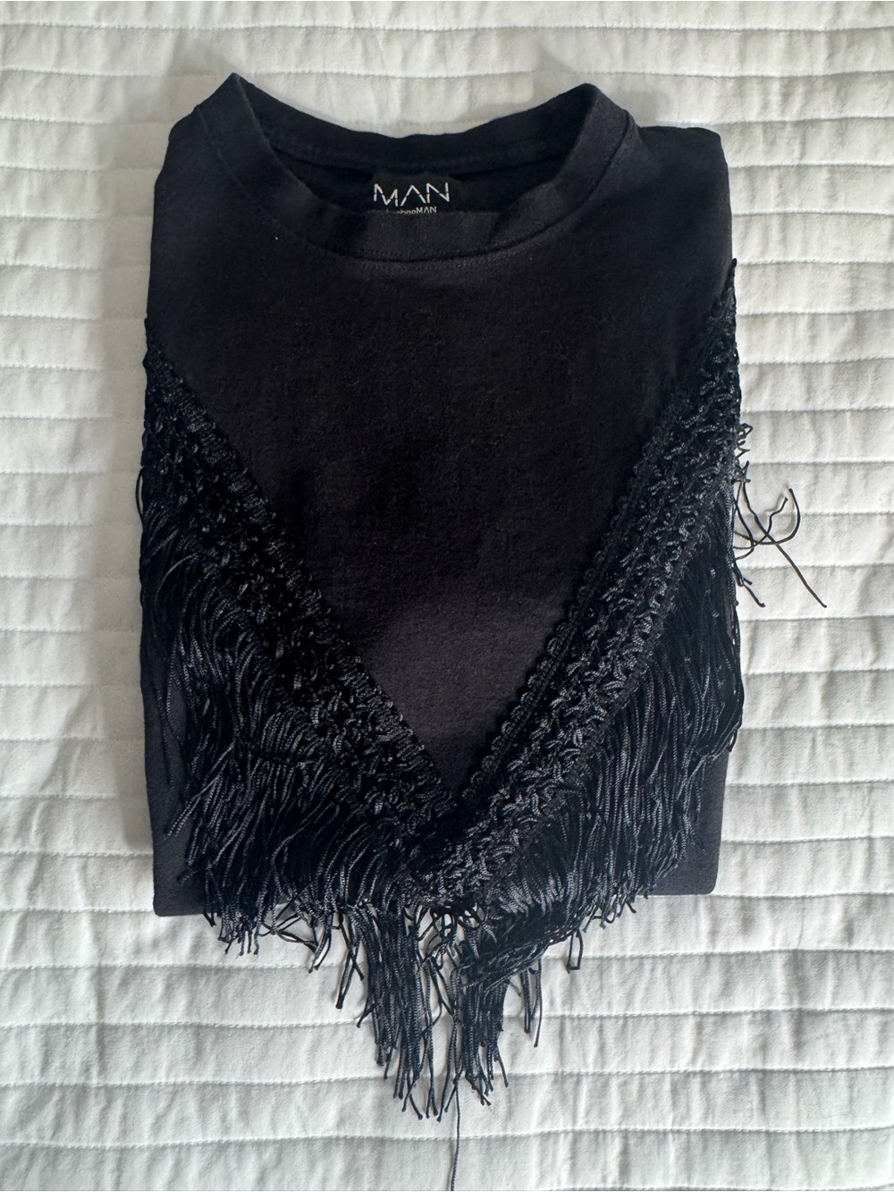 Boohoo Black Fringe Trim Men’s Shirt